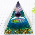 8cm Orgone Energy Pyramid with purple crystal ball, gold foil, and Om symbol - 8cm / 19 3D Glaze