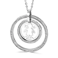Silver steel necklace featuring a double crystal circle with a girl silhouette pendant - Steel Color (Rhinestone Girl/Double Ring)