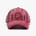 Casquette de baseball rouge délavée vintage avec détails usés et broderie B - Réglable / Bordeaux