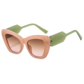 Pink cat eye sunglasses with thick green temples and gradient brown lenses model W32 - Pink Frame Tea Lens