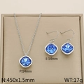 Silver jewelry set featuring blue square zircon pendant necklace and drop earrings - Dark Blue (KS110332-GC)