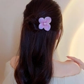 Pink floral hair pin with white pearl accent styled on elegant dark hair updos - Hairpin #152 - Pink