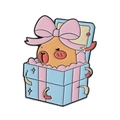 Cute enamel Capybara lapel pin jumping out of a blue gift box with pink ribbon - Gift Box Capybara