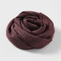 Artistic rose-shaped wine red cotton linen scarf for women on white background - Deep purple