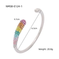 Silver open bangle with colorful rainbow rhinestones and physical dimension markings - 18K Gold