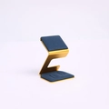 Modern jewelry display stand with golden metal base and premium blue velvet padding - Navy Blue