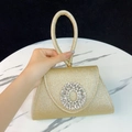 Elegante goldene Glitzer-Abendtasche mit funkelndem Strass-Blumendetail für Damen - Gold