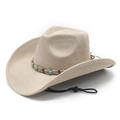 Classic beige suede western cowboy hat with woven band and turquoise stone accents - M(56-58cm) / Beige