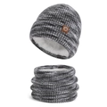 Winter set with mixed grey knit beanie and neck warmer featuring thick faux fur lining - Gray / 2-Piece Set (Hat + Scarf)