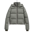 Kurze nahtlose Daunenjacke mit Kapuze in Olivgrün und verstellbarem Kordelzug - XS / Graugrün