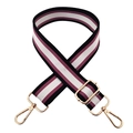 Tracolla regolabile a righe nero, bianco e bordeaux con ganci dorati per borse - Nero Viola + Fibbia Dorata
