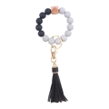 Silicone bead keychain bracelet with black and white gradient beads and black tassel - Light Gray