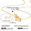 Detailed view of golden stainless steel dachshund pendant necklace and extension chain - Dachshund Necklace (JDN0209024)