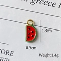 Watermelon alloy pendant for DIY jewelry, 1.8cm red and green fruit charm with gold edge - Watermelon