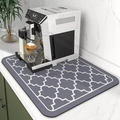 Absorbent coffee machine mat with grey Moroccan pattern for kitchen countertops - Grey Plaid