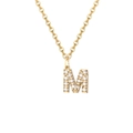 14K gold plated stainless steel necklace with sparkling crystal letter M pendant - Letter M-14K Gold