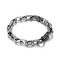 Men's punk style bracelet in vintage silver finish with chunky square chain links - Boiled Black (KB147959-KLHQ)