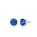 Classic 925 sterling silver stud earrings featuring rose-cut blue cubic zirconia stones - 925 Silver / Royal Blue (6mm)