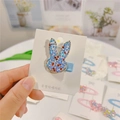 Close-up of cute rabbit hair clip with blue star sequins and sparkling rhinestones - Blue Pastel Rabbit Hair Clip (Single)
