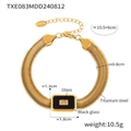 Pulsera de acero inoxidable dorado con cristal negro y detalles de medida cadena serpiente - Pulsera / Vidrio Negro