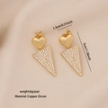 Pendientes de corazón y triángulo dorados con circonitas en cobre pulido, 3cm largo - Estilo Triángulo Invertido de Corazón (1#)