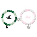 Magnetic heart bracelets with green witch hat and pink crown charms for couples - Beaded Style B (款式-B)