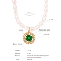 Collana di perle d'acqua dolce con ciondolo in cristallo verde in acciaio al titanio - Collana Perla Pendente Tondo (P1520)