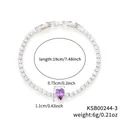 Silbernes Tennisarmband mit weißen Zirkonia und lilafarbenem Anhänger in Birnenform - Weißgold Violetter Zirkonia