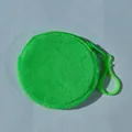 Mini round plush coin purse keychain in bright green with plastic hook and zipper - 8.5cm / Green