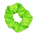 Neon green satin scrunchie with a glossy silk texture and elastic stretch design - Fluorescent Green