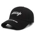 Classic black cotton baseball cap with white 3D embroidery and a curved visor - Adjustable / Black