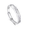 Anillo ajustable de plata de ley S925 para parejas con textura de ondas únicas - Abierto Ajustable / Color Oro Blanco (Mujeres)