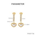 Macro view of gold stainless steel heart earrings with rhinestones and white shell inlay - Heart Pendant / Gold (KE116879-HR)