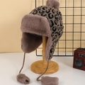 Chapeau de trappeur léopard avec doublure en fausse fourrure et protège-oreilles - M (56-58cm) / Léopard Marron