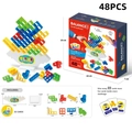 Set di 48 blocchi di equilibrio Tetris con 22 carte e base per giochi educativi bimbi - Confezione Inglese / 48PCS