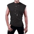 Men's loose black sleeveless tank top muscle shirt paired with feather necklaces - Black