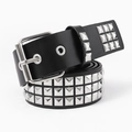 Punk herenriem van zwart leer met drie rijen zilveren piramide-studs en metalen gesp - 3.8*110CM / Zilveren Piramide Zwarte Riem