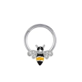 Silver bee septum ring with yellow enamel stripes and sparkling crystal wings decor - Bee Style / Silver