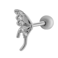 Clou de cartilage en acier inoxydable argenté avec aile de papillon sertie de zircons - 089-2# Style d'Aile (Droite) / Argent