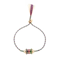 Handcrafted woven tarot style bracelet in purple, yellow and green with golden charms - Colorful Bracelet (Cylindrical Enamel Bead)