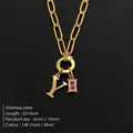 Stainless steel letter Y necklace with pink crystal pendant, 14K gold plated variant - Letter Y