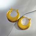 Polished gold croissant hoop earrings with elegant spiral twisted texture for women - Spiral Twisted Croissant Style (EH258)