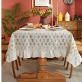 Floral rectangle tablecloth with ruffles on a wooden dining table for home decor - 90*90cm / Green Plants With Ruffle Edge