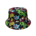 Black bucket hat with colorful cartoon dinosaur prints for men and women sun protection - M(56-58cm) / Black Dinosaur Monster Graffiti (M)