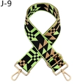 Close-up of geometric woven shoulder strap with green pattern and gold metal hooks - Neon Green (J-9)