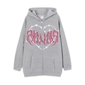Grey zip-up spider web print hoodie with pink graphic art on cotton blend fabric - S / Light Grey (Heart Print)