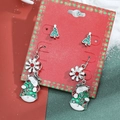 Christmas earring set with snowman pendant and green oil-drop tree studs - 2-Pair Snowman & Christmas Tree Set (A-1484)