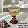 Vintage ribbed glass goblet with amber beaded stem for champagne or dessert, 200ml size - Striped / Amber