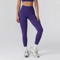 Leggings de yoga sin costuras de cintura alta en púrpura oscuro con pretina acanalada - M / Azul marino