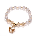 Beaded crystal bracelet with champagne butterfly pendant and cracked pattern glass beads - Butterfly Style / White